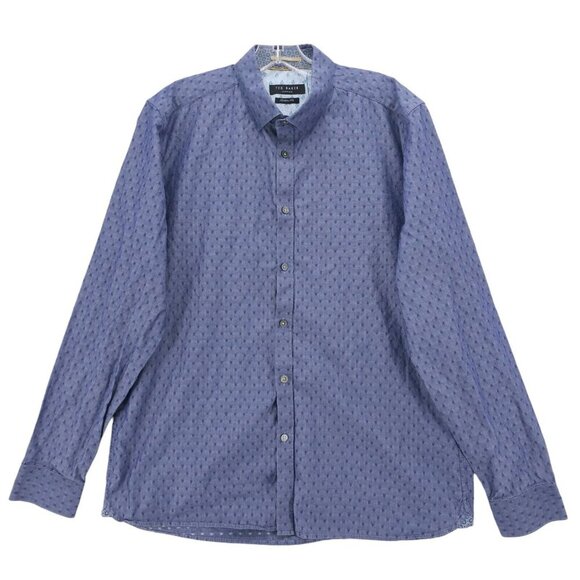 TED BAKER Blue Chambray Long Sleeve Button Down Shirt Iridescent Size M/L - Picture 2 of 10